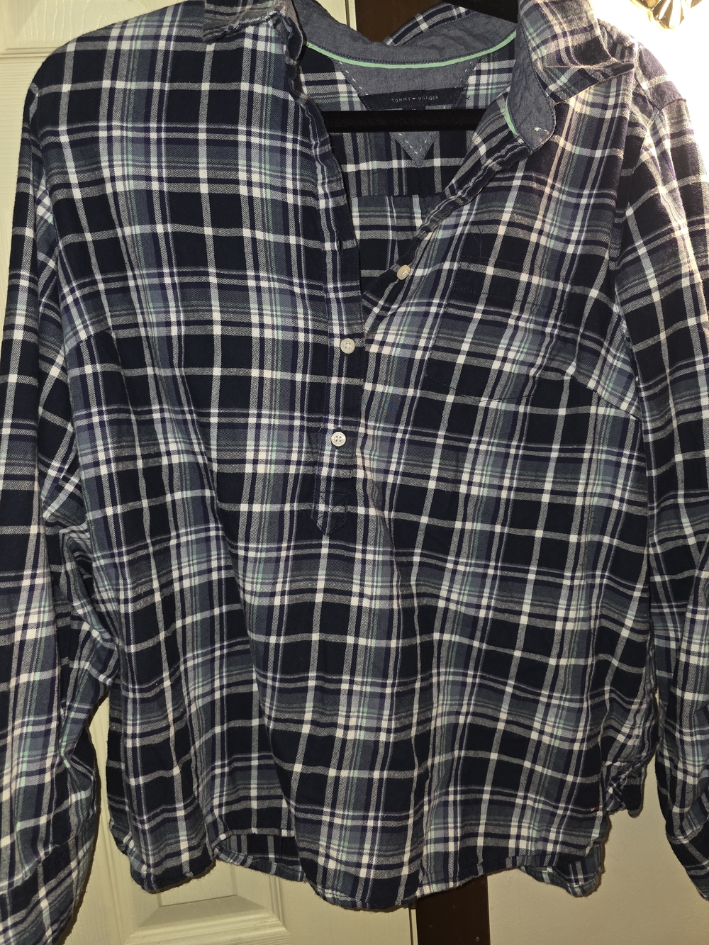 Tommy Hilfiger Navy and White Plaid Button-Down Shirt